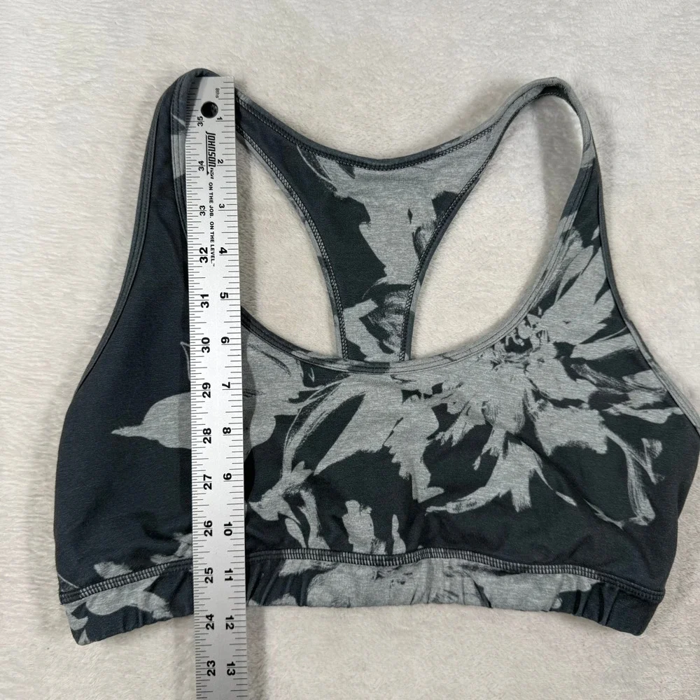 Vuori Womens Gray Black Floral Abstract Racerback Sports Bra Medium Support